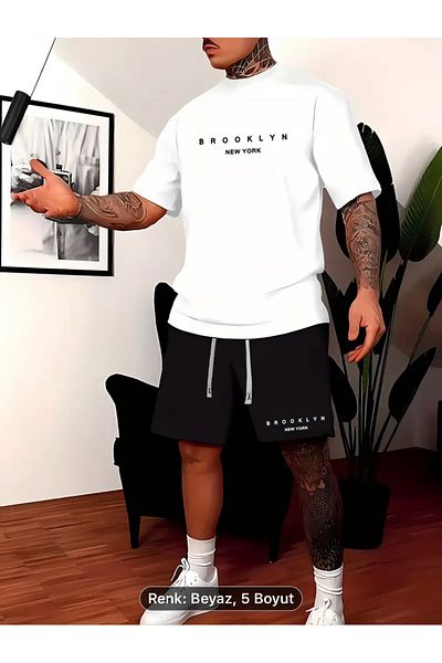 optimist sağdıç the original Brooklyn New York 2-Piece Set - Lettered Shorts and T-Shirt Tracksuit