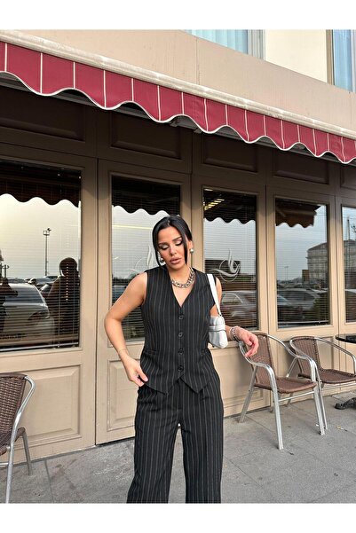 Bella Breeze Kadın Klasik Çizgili Yelek Pantolon Takım Elbise