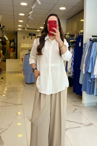 Vosse On Fashıon Ekru Düğmeli Uzun Kollu Gömlek