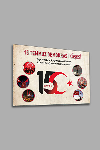 Decorita Cam Tablo | 15 Temmuz Demokrasi Köşesi | Krem Fon | 40cm x 60cm