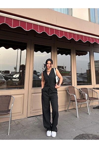 Bella Breeze Kadın Klasik Çizgili Yelek Pantolon Takım Elbise