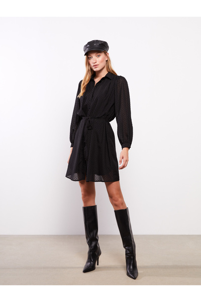 LC Waikiki Vzorované dámské košilové šaty s dlouhým rukávem