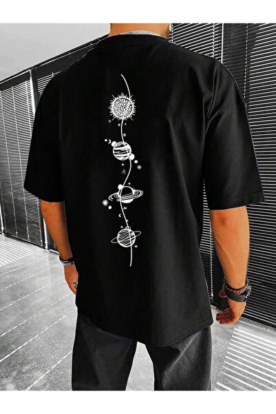 NoVibe Galaxy Printed Unisex Μαύρο T-shirt - 100% βαμβάκι, κοντομάνικο