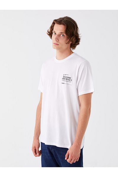 LC Waikiki T-shirt męski z czesanej bawełny z nadrukiem – okrągły dekolt, krótki rękaw