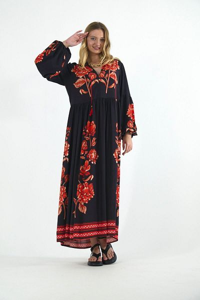ABBRA Lässiges Sommerkleid aus 100 % Viskose mit Quasten für Damen
