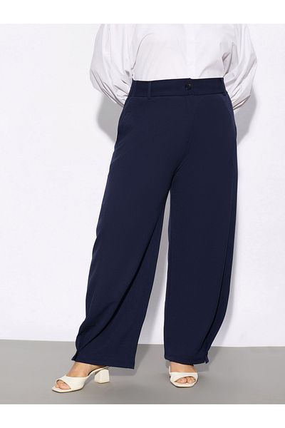 Sassafras By Styli Plus Hem Button Detail Straight Pants