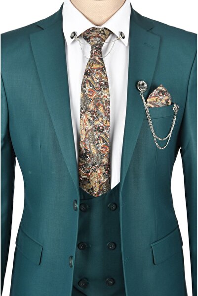 DeepSEA Petrol Green Italian Cut 3-Piece Suit - Double Slit2300528