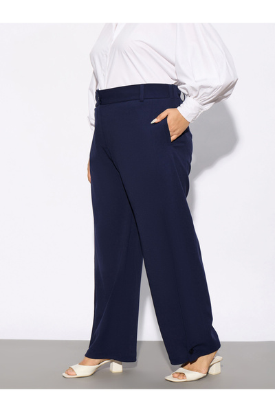 Sassafras By Styli Plus Hem Button Detail Straight Pants