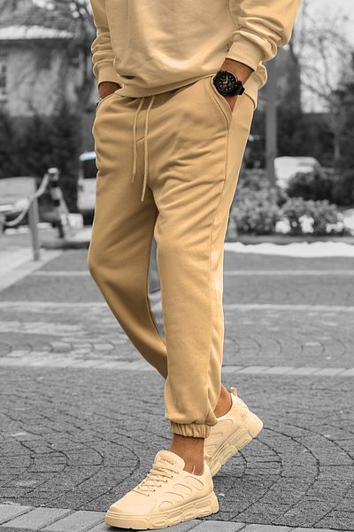 BayBayan Ανδρικό Φούτερ Jogger Color Mink - Ελαστικό πόδι, τρία κλωστές