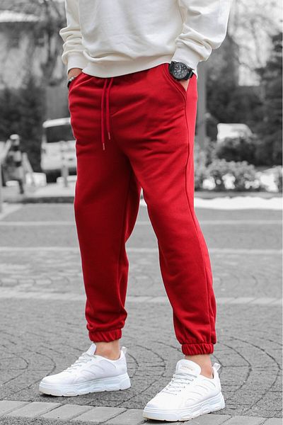 BayBayan Ανδρικό μπορντό παντελόνι Jogger με ελαστικό πόδι με τρία νήματα