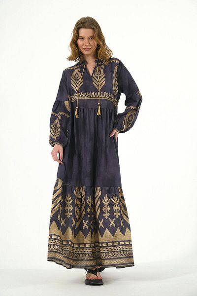 ABBRA Women's Tassel Detailed Maxi 100% Viscose Summer Dress
