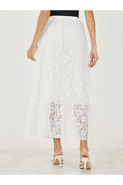 Styli Lace Insert Maxi Skirt with Elastic Waistband