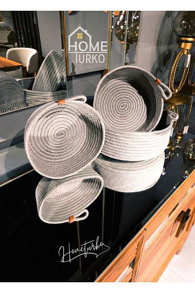 HomeTurko Triple Gray Set - Jute and Wicker Basket, Organizer and Organizer. Kitchen and Bathroom Basket