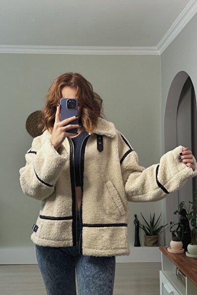 BESTELLA LİFE Ecru Teddy Biker Jacket