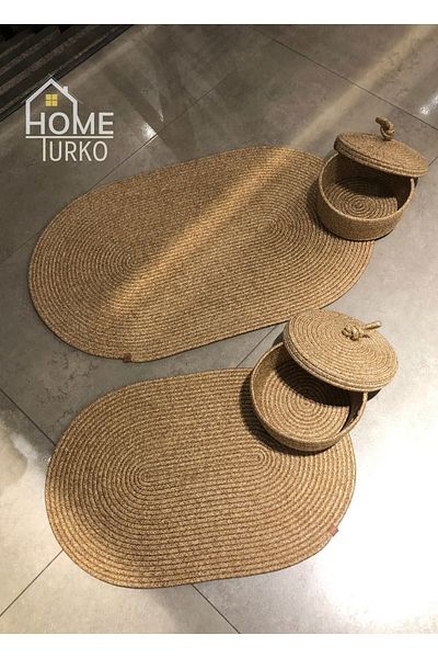 HomeTurko Σετ 4 πατάκια μπάνιου, πατάκι μπάνιου, πατάκι κουζίνας, πατάκι πόρτας, πατάκι από γιούτα, χαλί, γιούτα