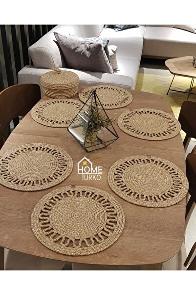 HomeTurko 6 قطع من أدوات المائدة، 1 قطعة من سلة الخبز، طبق من الجوت، مفرش أطب...