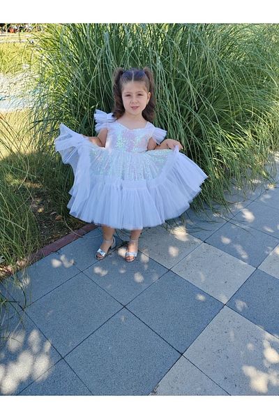 Kidstore Rochie cu volane cu fustă cu paiete pentru fetiță