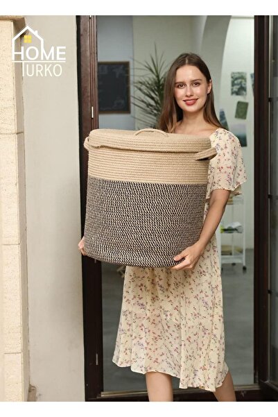 HomeTurko Καλάθι ρούχων με κάλυμμα από γιούτα - Απορροφητικό υγρών, οργανωτικ...