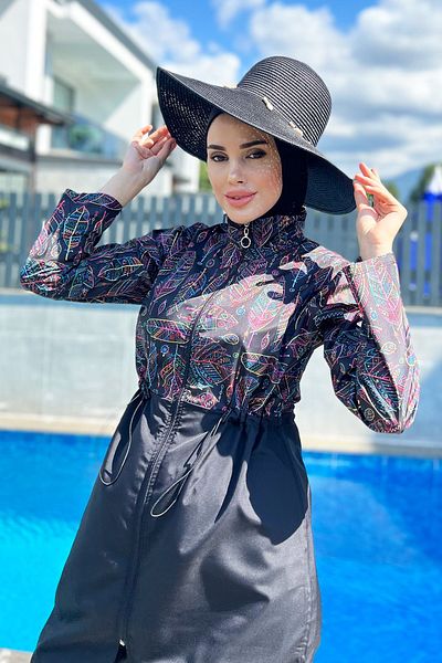 Remsa Mayo Parachute Fully Covered Hijab Swimsuit Leaf Theme 2115 Hülya