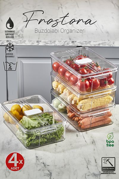 Eva Mia 5 LT Transparent Frostora Refrigerator Organizer - 4x Handle Storage Container & Organizer