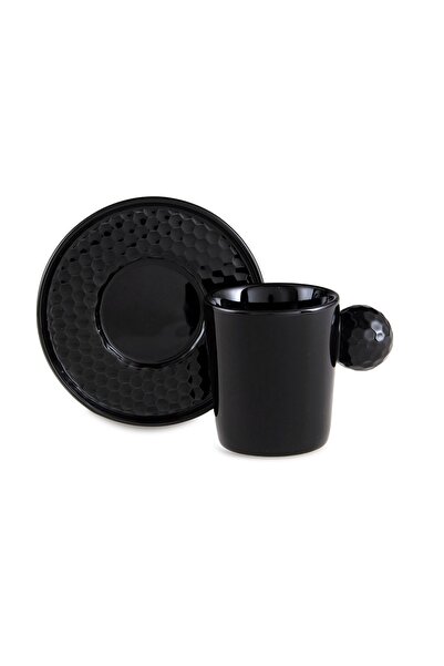 Jumbo Golf Line Siyah 2'li Tabaklı Kahve Fincan Takımı 90 ml