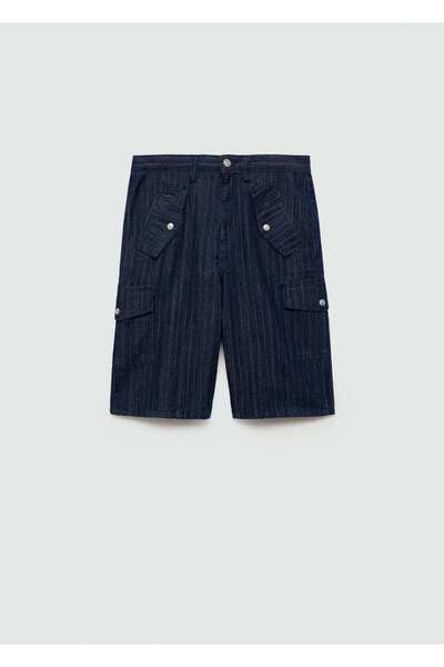 MANGO Woman Dekoratif dikişli denim bermuda şort