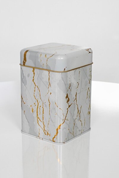 EVLE Ef022-51 Marble White Patterned Square Metal Storage Container 11x11 Cm