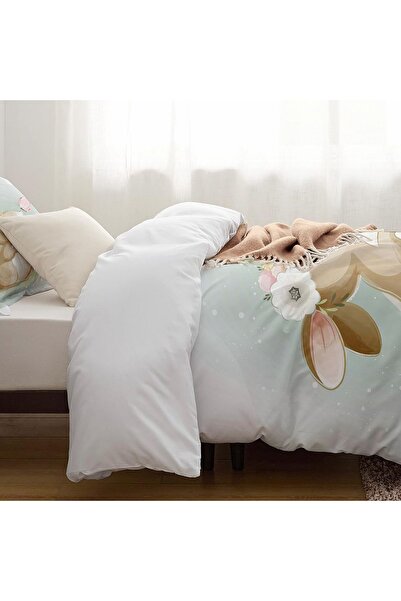 Else Dekor Rabbit and Butterfly Animal Patterned Single Children's Duvet Cover Set Without Sheets