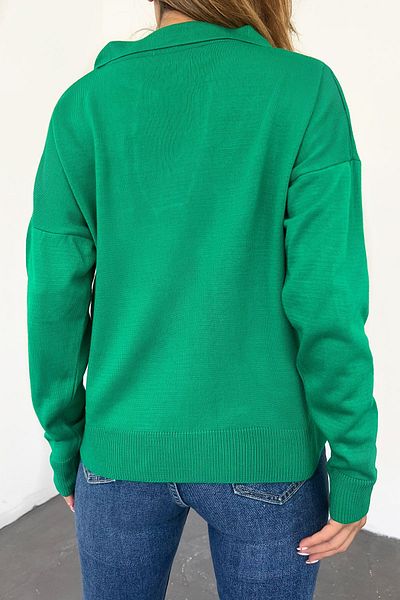 Cistern İstanbul Women's Green Polo Neck Oversize Knitwear Sweater CHN1962
