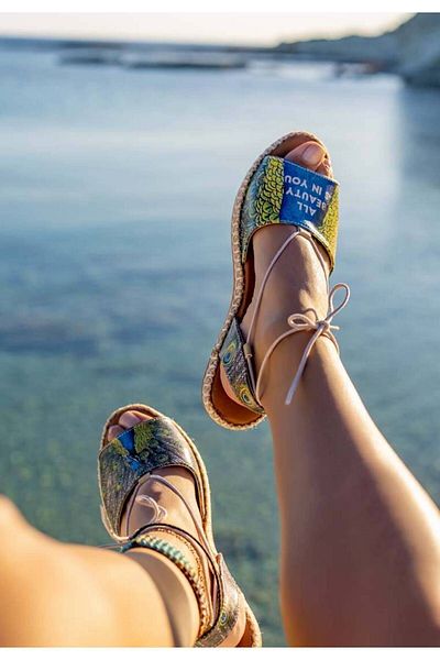 Dogo Women's Vegan Leather Blue Lace-up Sandals - All Beauty Is In You Design