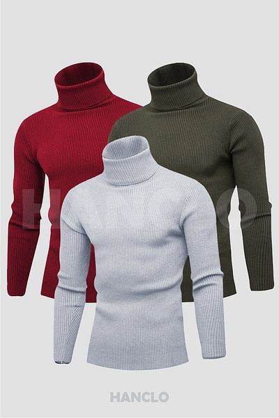 HANCLO Unisex 3-Piece Turtleneck Camisole Slimfit Turtleneck Sweater