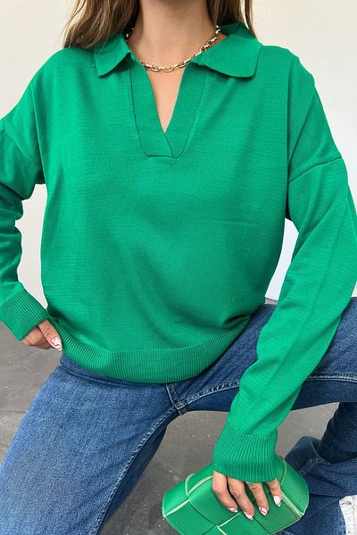 Cistern İstanbul Women's Green Polo Neck Oversize Knitwear Sweater CHN1962