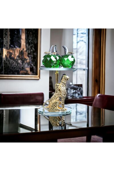 THK STORE Dekoratif 3'lü Biblo Leopar Üzeri 3'lü Kristal Elma