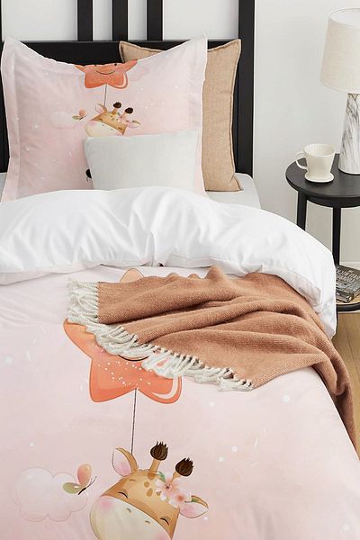 Else Dekor Starry Giraffe Patterned Single Children's Duvet Cover Set Without Sheets