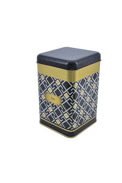 EVLE Ef022-91 Turkish Black_tea Patterned Square Metal Storage Container 11x11 Cm