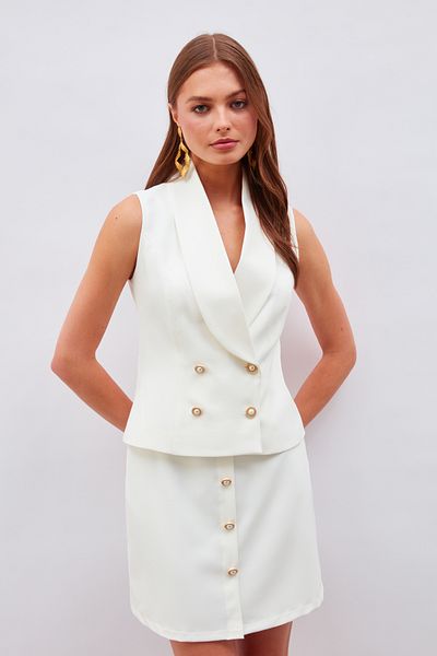 Sateen Button Detailed Mini Skirt - Ecru