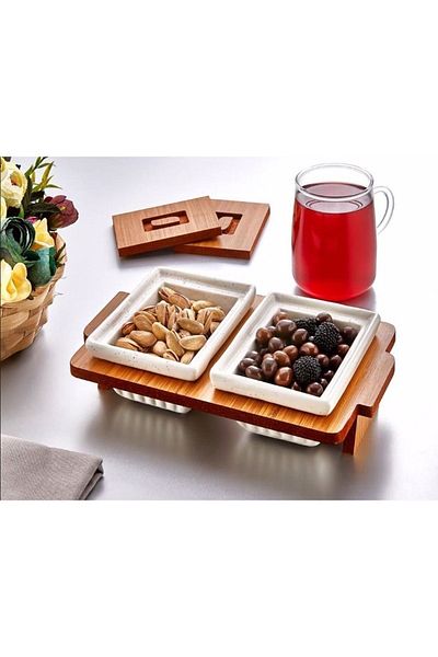 UCR HOME 2 Piece Rectangular Wooden Breakfast Snack Bowl