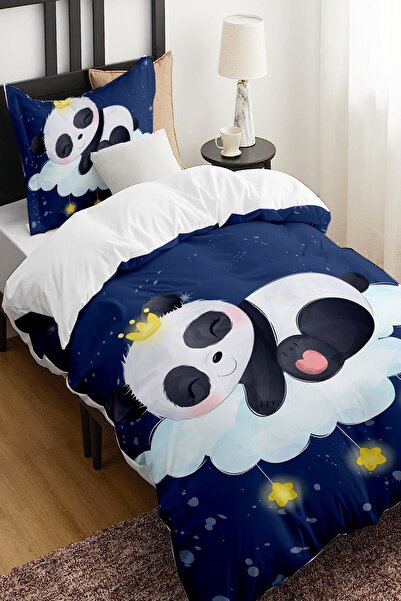 Else Halı Mavi Sevimli Uyuyan Panda Desenli Çarşafsız Tek Kişilik Çocuk Nevre...