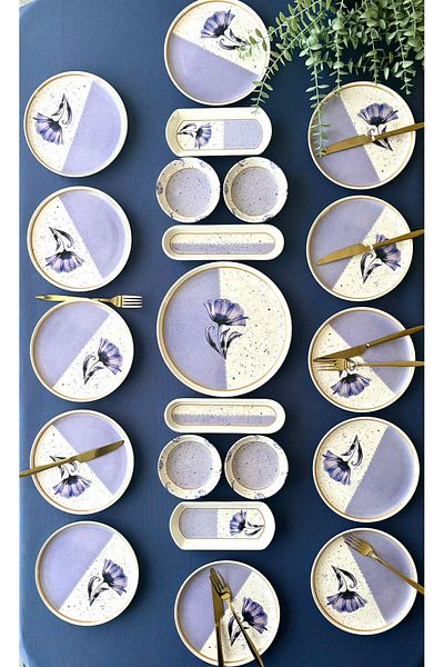 VENÜS HOME DECORATION Gelincik Model 12-Person 21-Piece Breakfast Set (Purple)