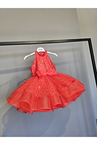 SCSTİL HAKİM YAKA BONCUKLU GRENLİ KIRMIZI ELBİSE