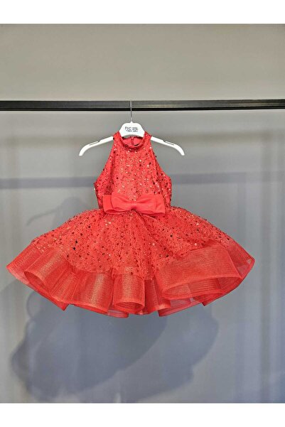 SCSTİL HAKİM YAKA BONCUKLU GRENLİ KIRMIZI ELBİSE