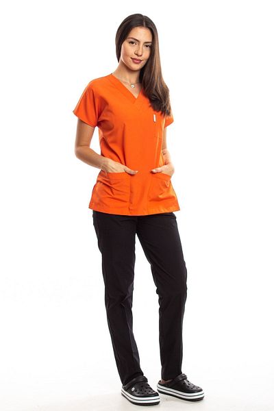 Simirna Üniforma Tricou Chirurgical Asistentă - Set Scrubs Orange Top Black Bottom