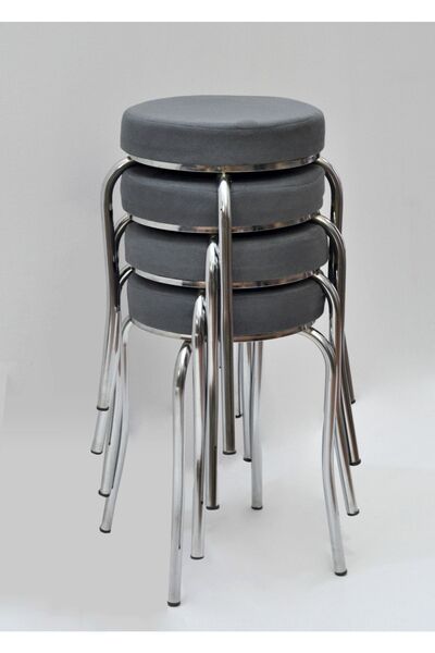 TABURECİM Tabure (4 Adet) Krom Ayaklı, Mina Kumaş, Metal Ahtapot Ayak Aygl-145