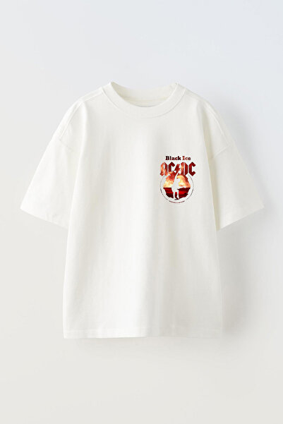 THEWERT Tricou alb din bumbac oversize - imprimat unisex ACDC