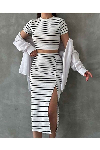 Sublime Butik Set creion și fustă pentru modelarea corpului în dungi