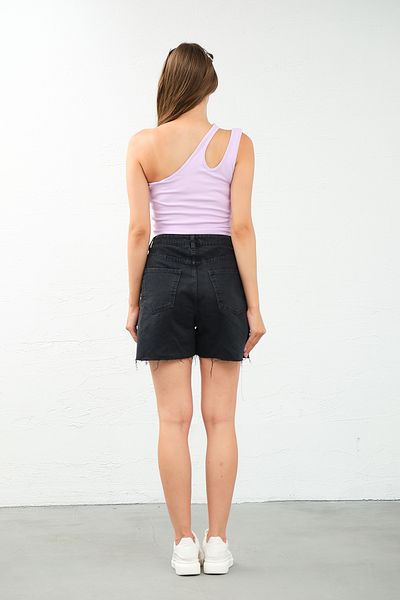 PUNKY CAT Λιλά Μπλούζα με έναν ώμο Crop Top - Γυναικεία Μπλούζα