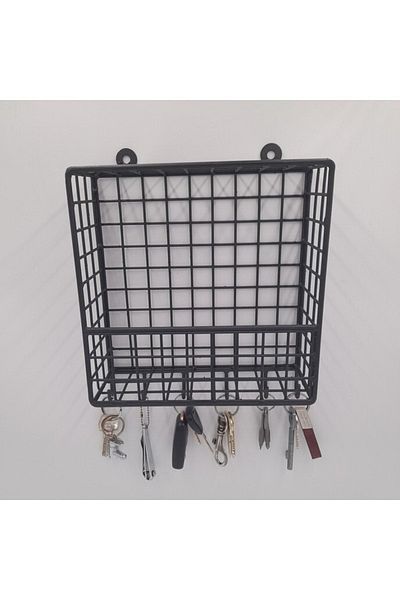 GO DEKOR Large Size Cute Metal New Model Wall Shelf with 6 Hooks - 22x22x7