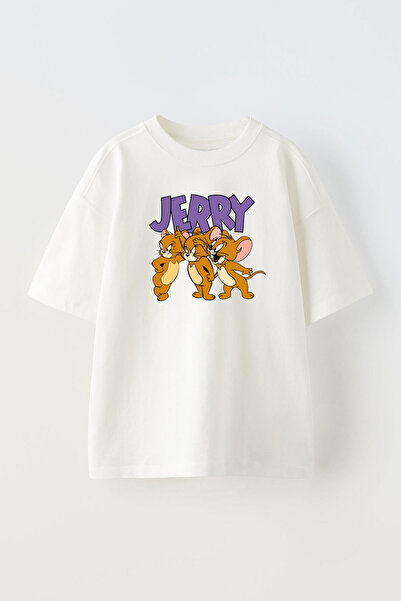 THEWERT Džeri Miš Dizajn Štampano Unisex Beli Oversize kroj Pamuk T-shirt