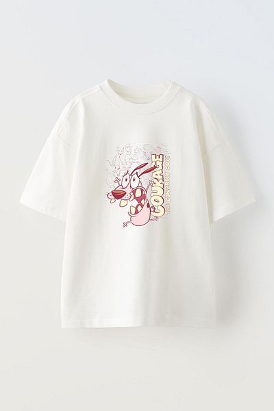 THEWERT Tricou oversize din bumbac alb cu imprimeu Courage The Cowardly Dog - Unisex
