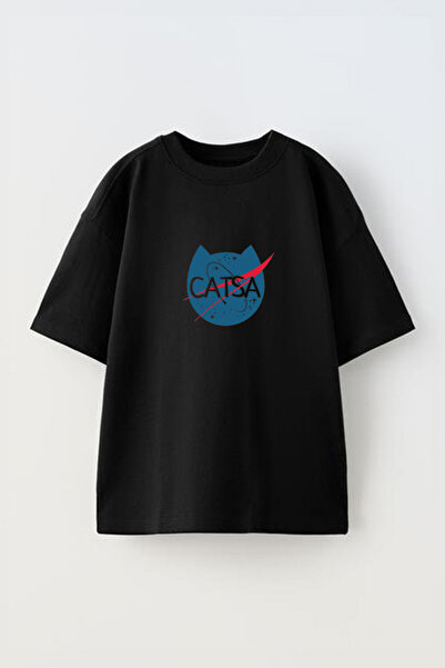 THEWERT CATSA Sa deznom Black Pamuk Unisex Oversize kroj T-shirt